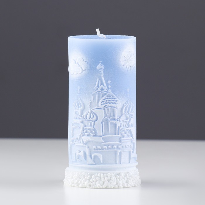 Свеча - цилиндр "С Рождеством!", голубая, 4,7×10 см