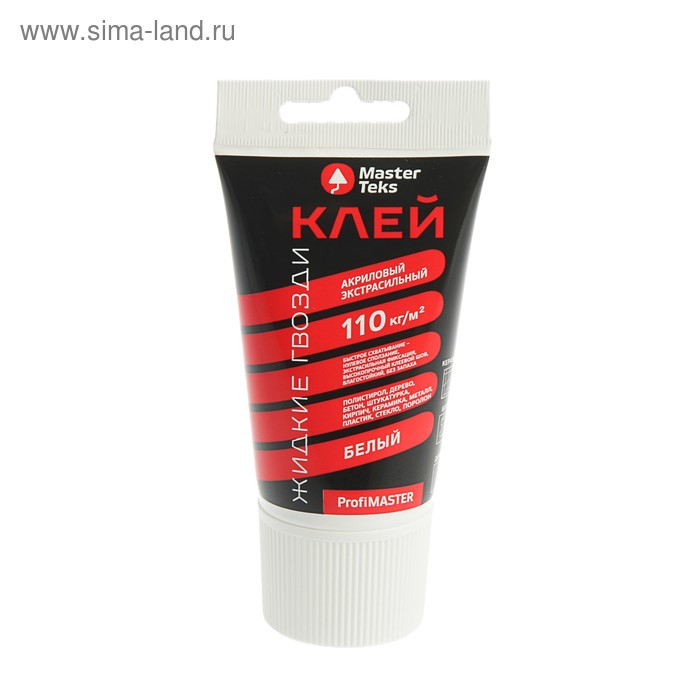 

Клей MasterTeks PM, акриловый, ЖГ 110 кг/м2, белый, 200 мл