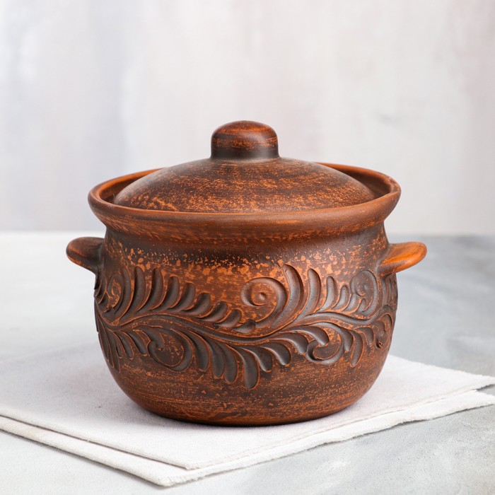

Горшок духовой "Тыква", резка, с ручками, красная глина, 1.5 л