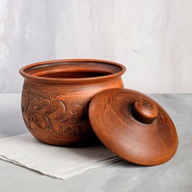 

Горшок духовой с крышкой "Тыква", резка, без ручек, красная глина, 3 л