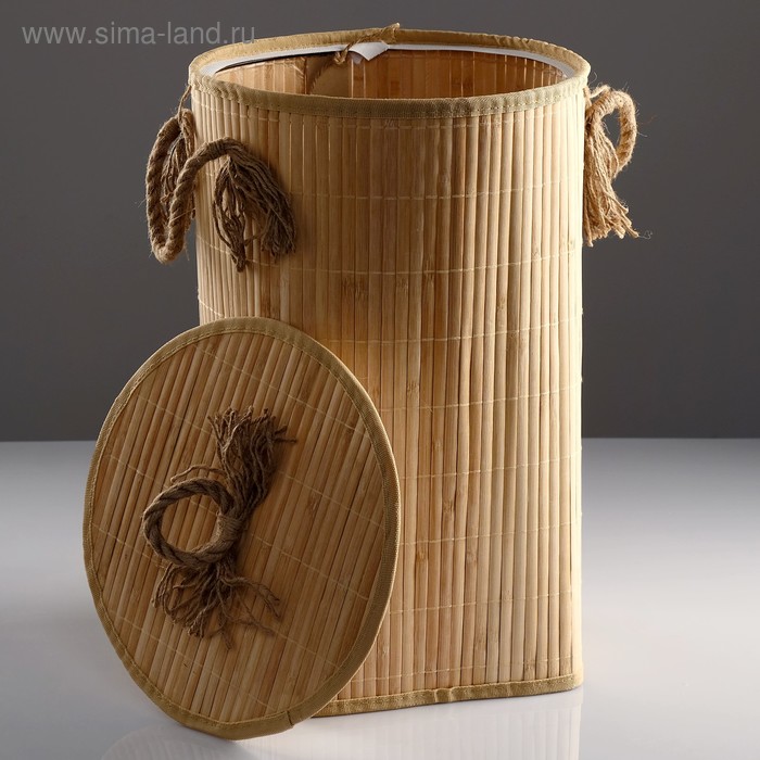 Корзина для белья, с крышкой и ручками, складная, 33×50 см, бамбук, джут цена и фото