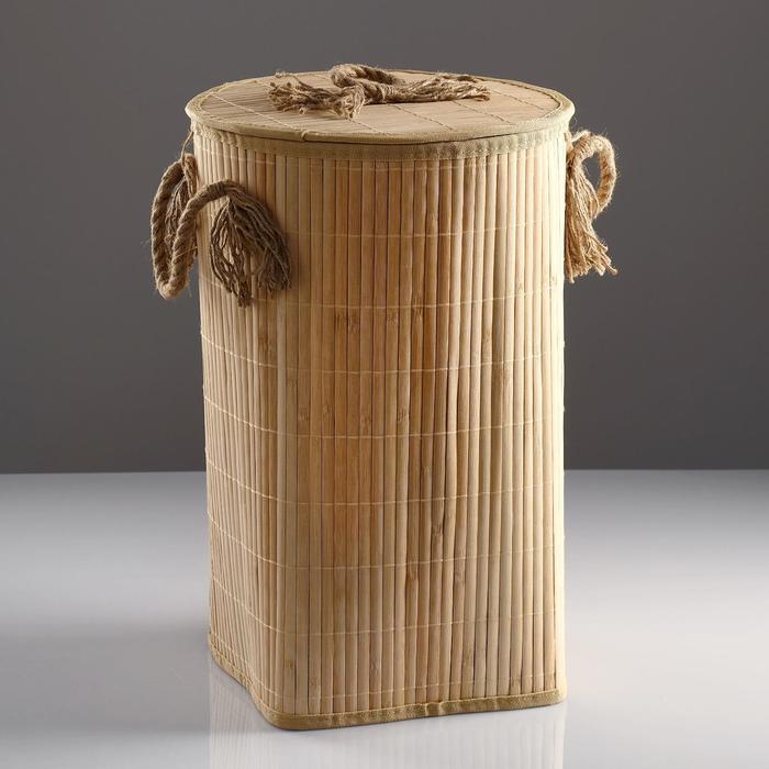 фото Корзина для белья, с крышкой и ручками, складная, 33×50 см, бамбук, джут