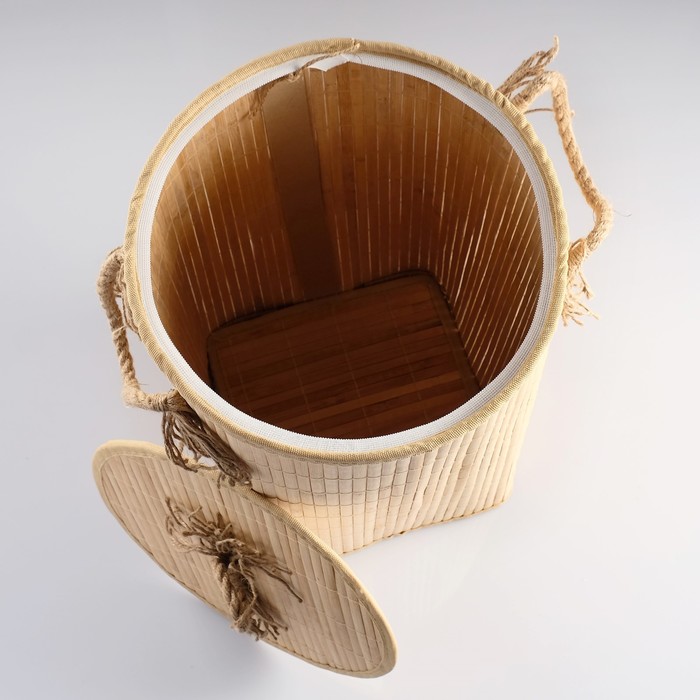 Корзина для белья, с крышкой и ручками, складная, 33×50 см, бамбук, джут