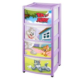 

Комод детский на колёсах с аппликацией «Том и Джерри», 4 ящика, цвет сиреневый