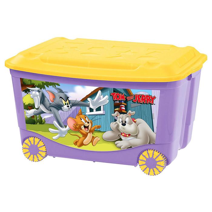 фото Ящик для игрушек на колёсах с аппликацией «том и джерри», цвет сиреневый пластишка