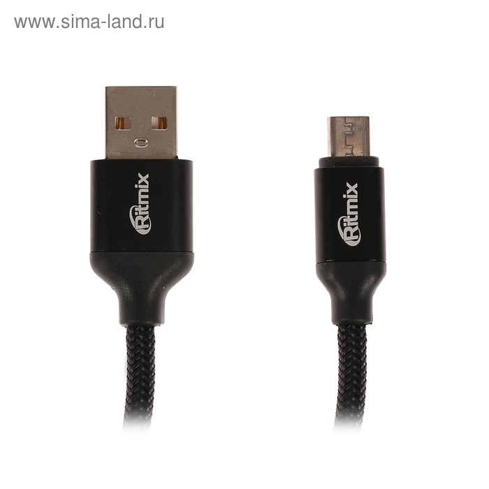 Кабель Ritmix RCC-411, micro USB-USB, для синхр/зарядки, нейлоновая оплетка, 1 м, черный