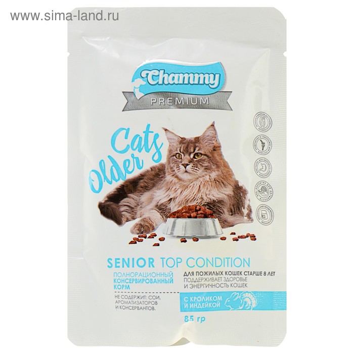 Влажный корм Chammy Premium для пожилых кошек старше 8 лет, кролик/индейка, 85 г