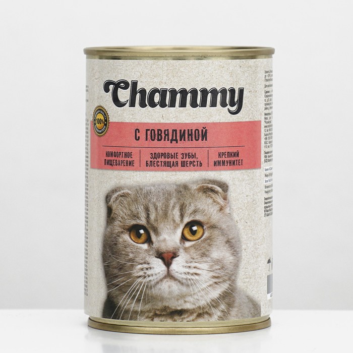 Влажный корм Chammy для кошек, говядина в соусе, ж/б, 415 г влажный корм chammy для кошек говядина в соусе ж б 415 г