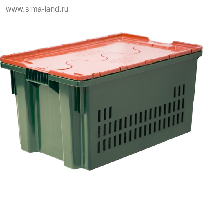 Ящики, коробки для хранения  Сима-Ленд Ящик Safe PRO, перфорированный, дно сплошное, 600х400х300 зеленый с оранжевой крышкой