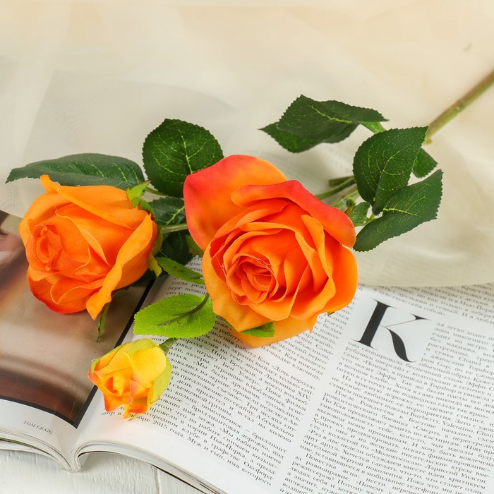Цветы искусственные "Роза Глория" 8*48 см, оранжевая