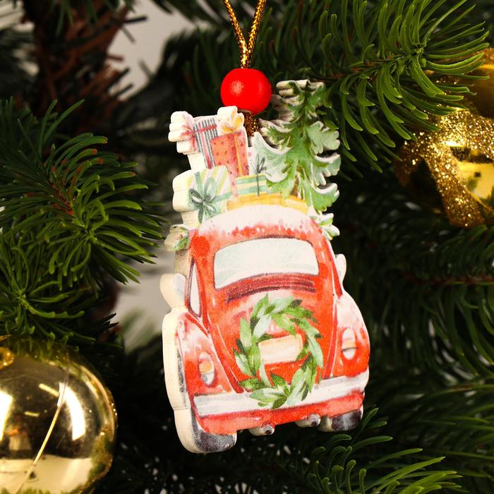 Подвеска новогодняя «Машина с подарками» наклейка новогодняя сапог с подарками 19х19см пвх