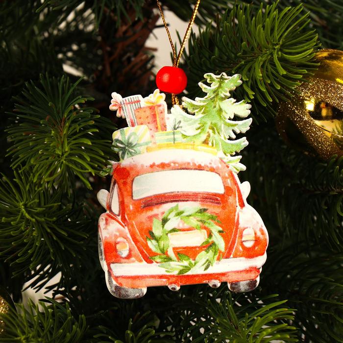 фото Подвеска новогодняя «машина с подарками» лесная мастерская