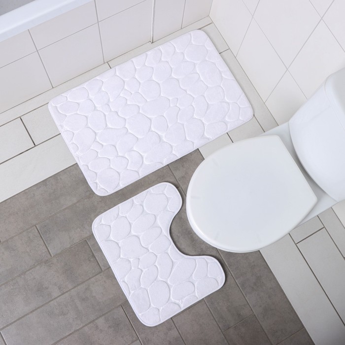 

Набор ковриков для ванной и туалета Доляна «Галька», 2 шт, 39×50, 50×80 см, цвет белый