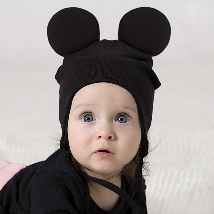 фото Шапка с ушками «мышка» с завязками, цвет черный, размер 38-42 см hoh loon