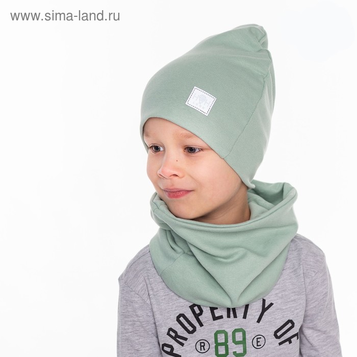 фото Комплект для мальчика (шапка, снуд), цвет оливковый, размер 46-50 hoh loon