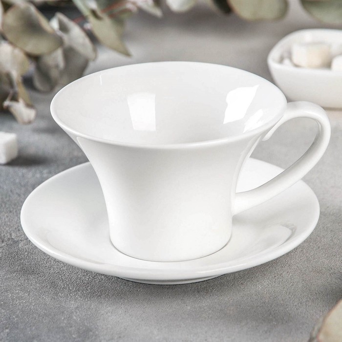 Чайная пара фарфоровая Wilmax, 2 предмета: чашка 330 мл, блюдце, цвет белый чайная пара wilmax фарфор 330 мл