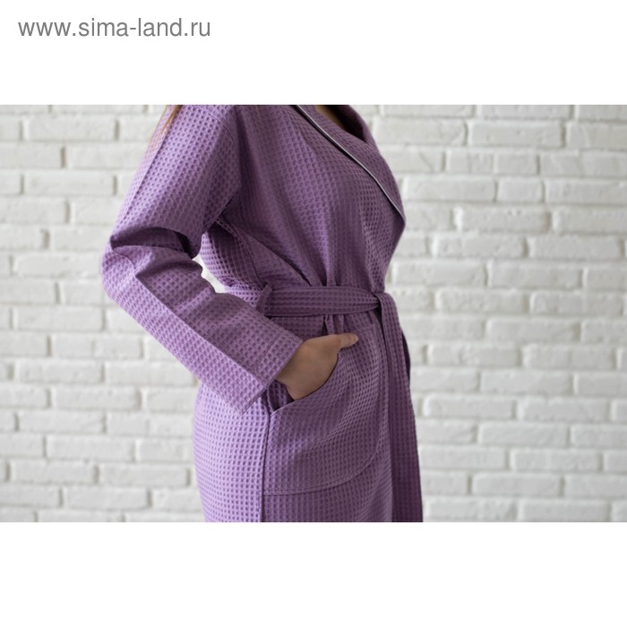 фото Халат женский, шалька+кант, размер 60, цвет сиреневый, вафля homeliness