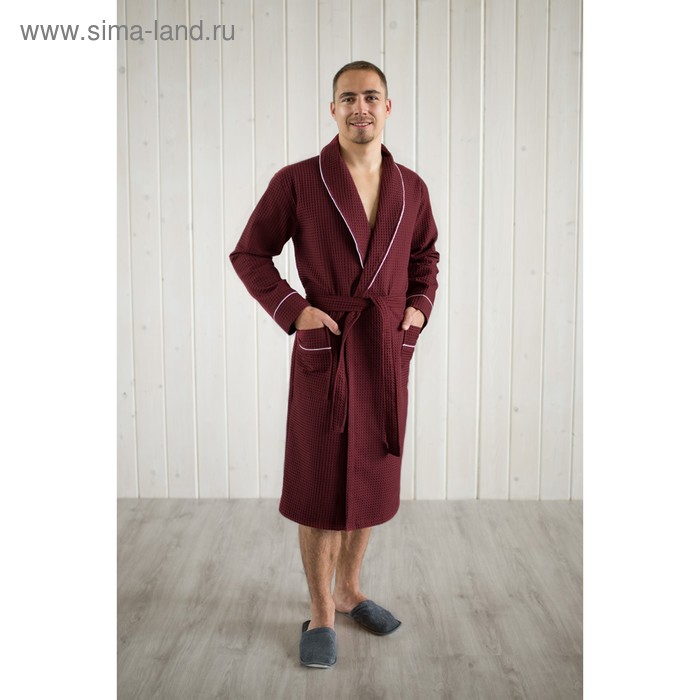 фото Халат мужской, шалька+кант, размер 62, цвет кирпичный, вафля homeliness