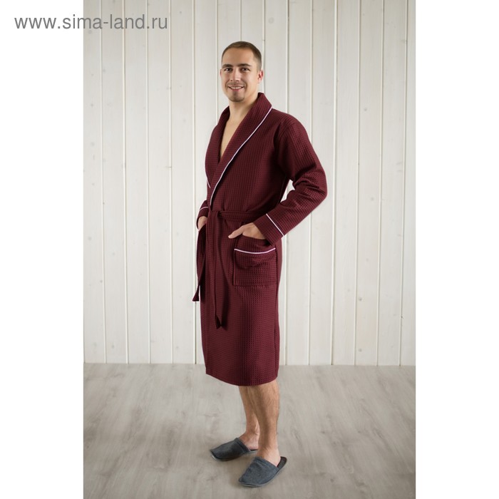 фото Халат мужской, шалька+кант, размер 62, цвет кирпичный, вафля homeliness
