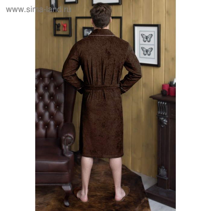 Халат мужской, шалька, размер 54, цвет шоколадный, махра