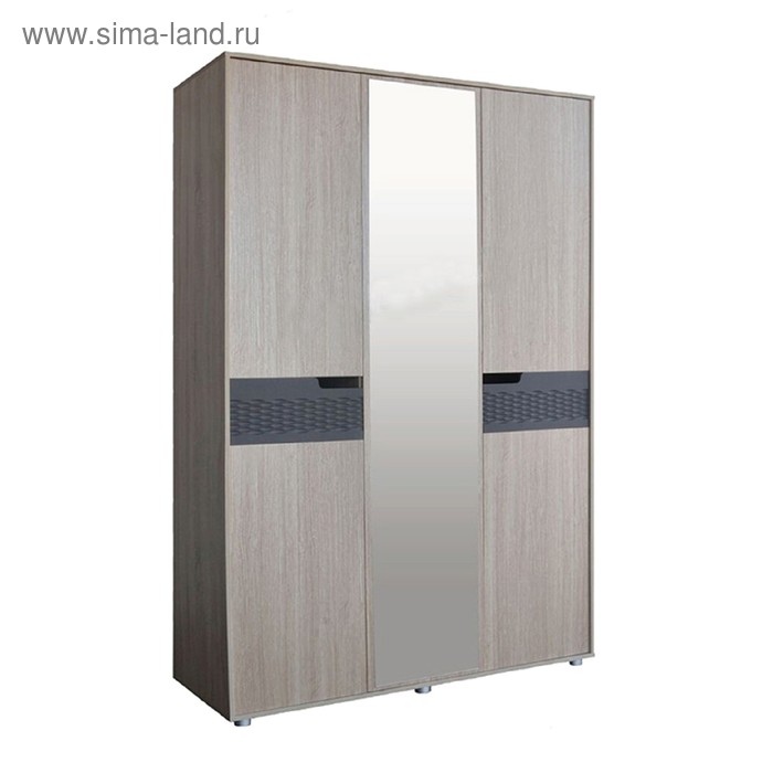 Шкаф 3-х дверный с зеркалом «Мишель», 1534 × 590 × 2216 мм, цвет дуб сонома / графит
