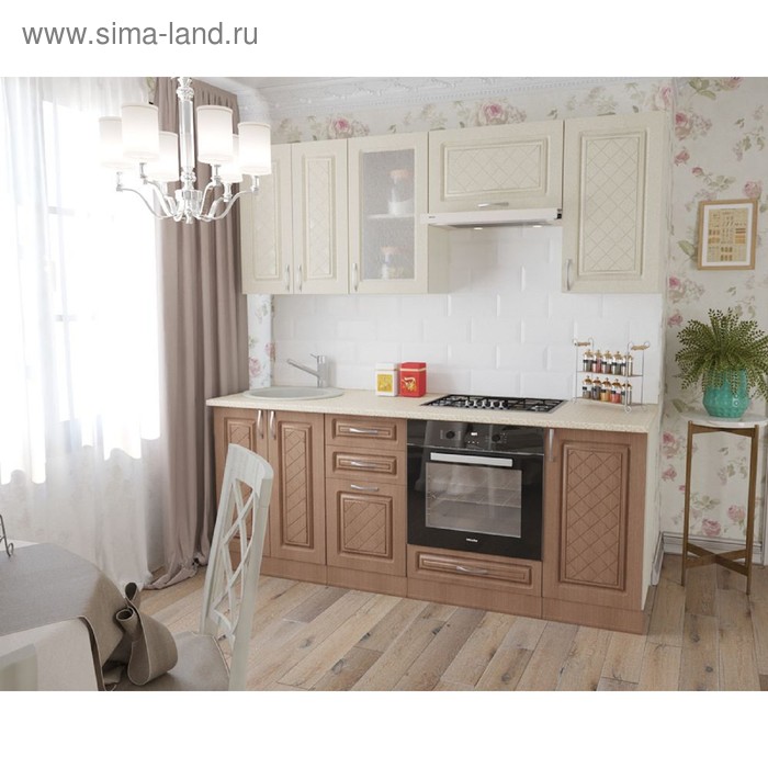 Кухонный гарнитур «Юлия», 2000 × 600 мм, цвет лён светлый / лён тёмный