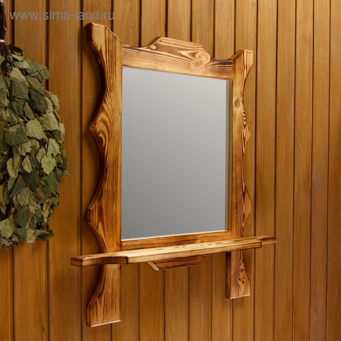 Зеркало резное Квадрат с полкой, обожжённое, 53×53×15 см