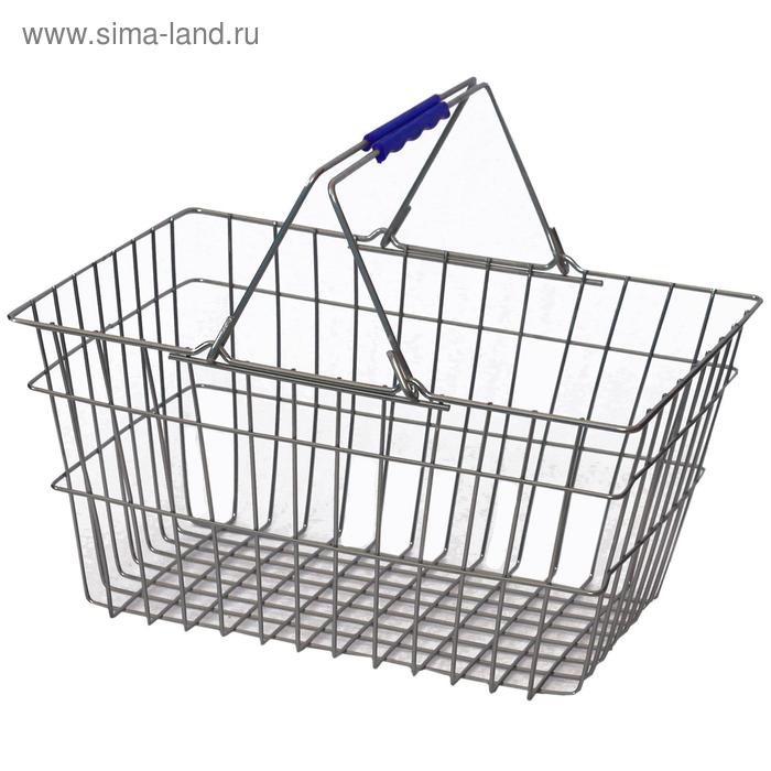 

Корзина покупательская металлическая, 20 л, цвет синий, 2 литые ручки ПВХ, Цинк