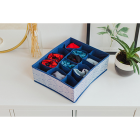 Органайзер для хранения белья Доляна «Волна», 18 ячеек, 35×30×12 см, цвет синий