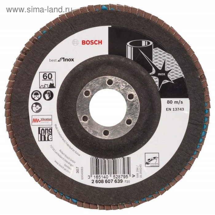 Лепестковый шлифкруг Bosch 2608607639, по металлу, 125х22.2. мм, зернистость 60