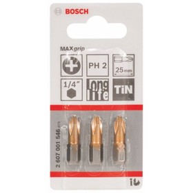 

Биты Bosch 2607001546, 3 шт., 25 мм, 1/4", PH2, крестовые, односторонние