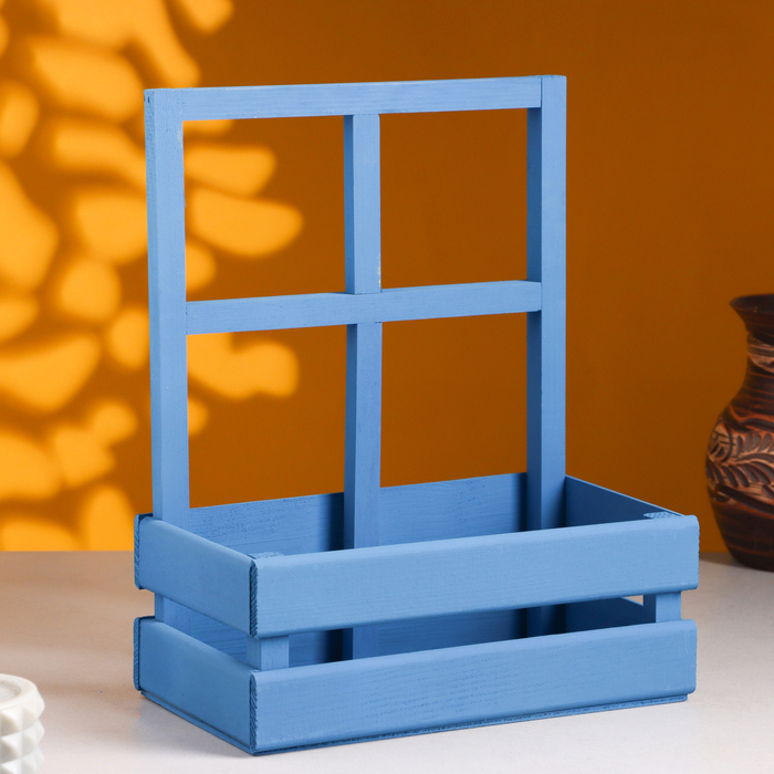 Кашпо деревянное 24×14×30 см Оконная клумба, с ручкой, синий Дарим Красиво