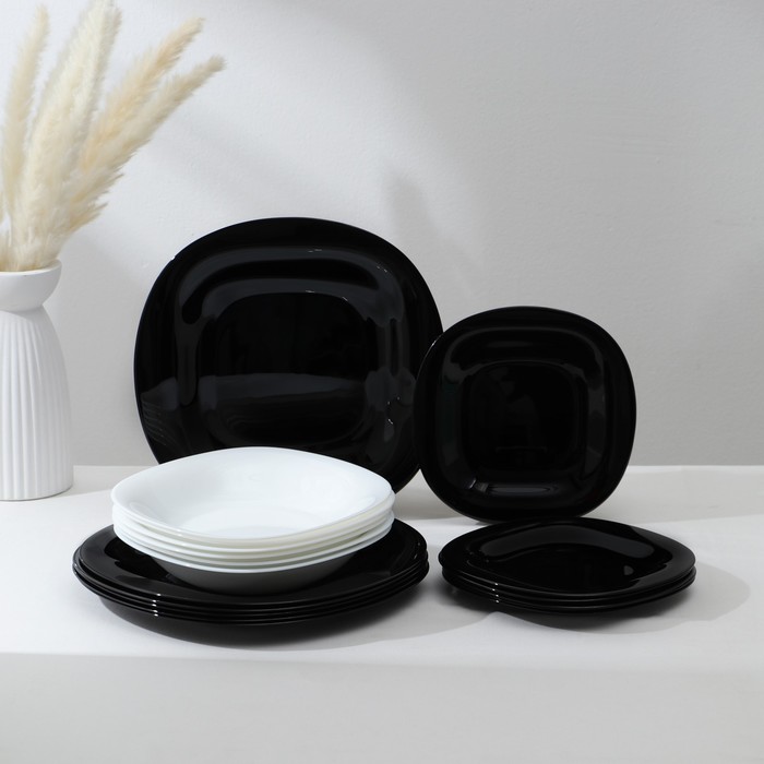 Сервиз столовый Luminarc Carine, стеклокерамика, 18 предметов, цвет белый и чёрный сервиз столовый доляна сиреневое блаженство 37 предметов стеклокерамика
