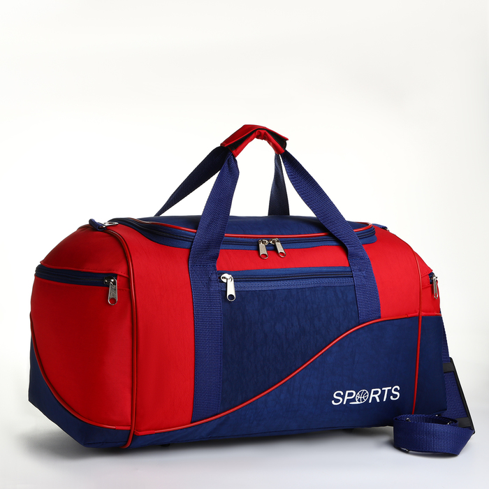Сумка спортивная на молнии с подкладкой, 3 наружных кармана, цвет синий/красный