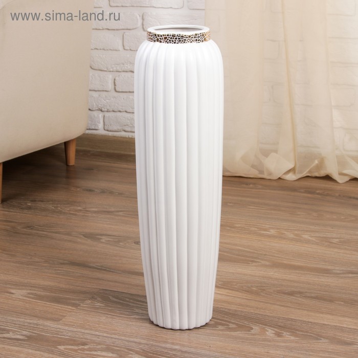 Ваза керамика напольная Геометрия люкс вертикаль, d 9,5 см 60 см, белый ваза керамика напольная геометрия люкс фигурная 60 см белый