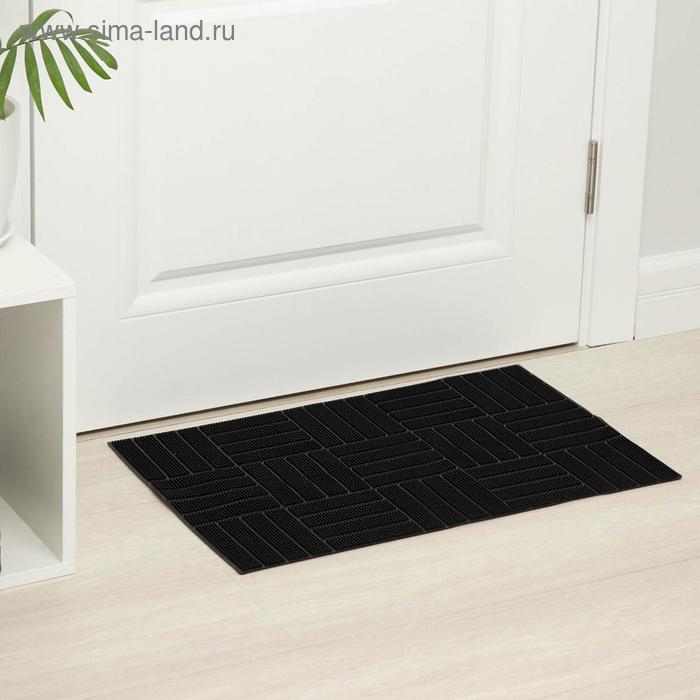 фото Коврик придверный резиновый «паркет», 39×60 см, цвет чёрный
