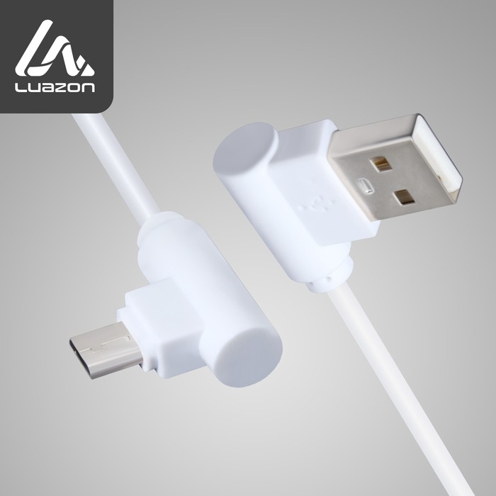 Кабель LuazON, microUSB - USB, 1 А, 1 м, угловой, оплётка нейлон, белый