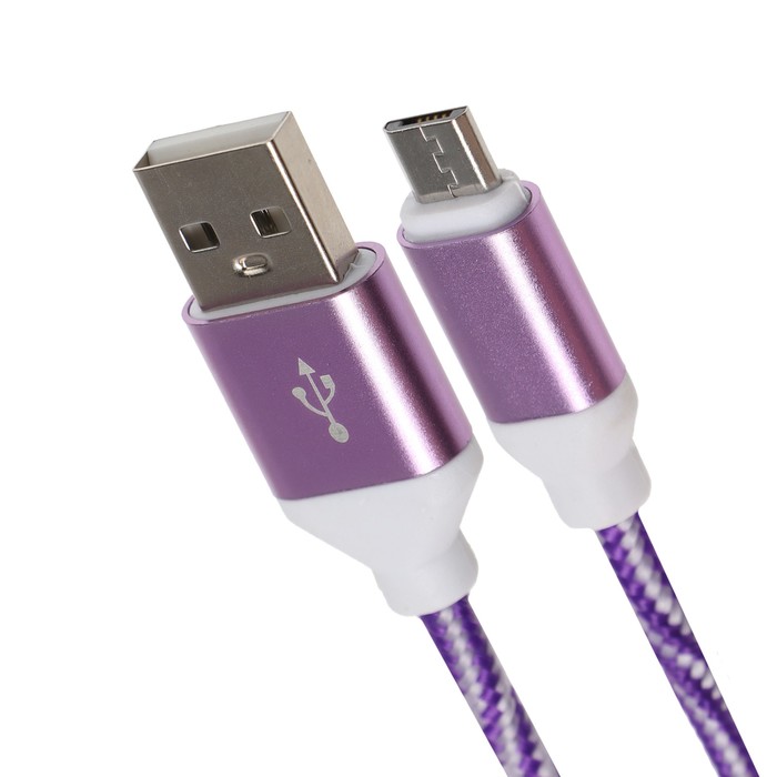 Кабель LuazON, microUSB - USB, 1 А, 1 м, оплётка нейлон, бело-фиолетовый luazon home кабель luazon lightning usb 1 а 1 м оплётка нейлон красный