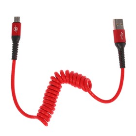 

Кабель LuazON, microUSB - USB, 2 А, 1 м, вид пружина, красный
