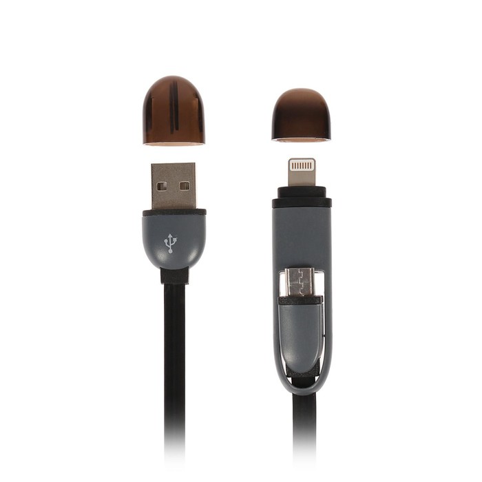 

Кабель 2 в 1 LuazON, Lightning/microUSB - USB, 1 А, 1 м, плоский, чёрный