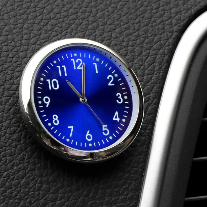 фото Часы автомобильные, внутрисалонные, d 4.5 см, синий циферблат