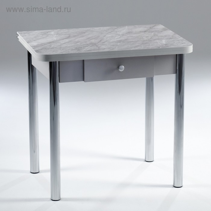 Стол ломберный с ящиком 790(1180)х590х750, хром/пластик мрамор серый