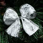 Бант новогодний на ёлку, серебряный, 8 х 7 см