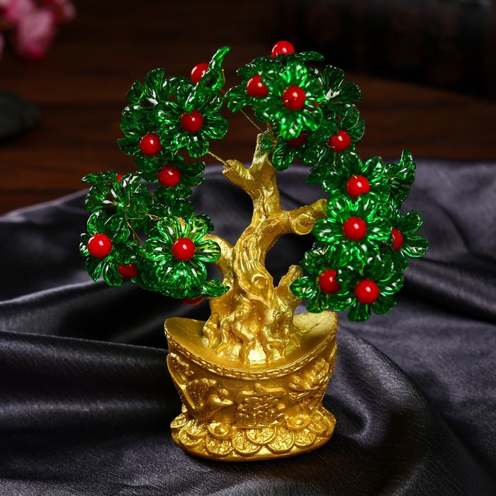 Сувенир бонсай "Цветочное денежное дерево в слитке" 35 цветов 19х19х5 см