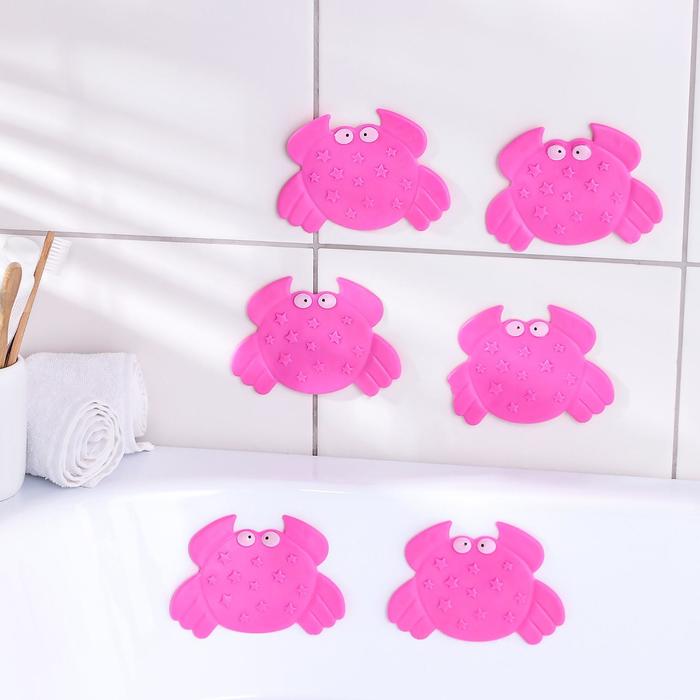 Набор мини-ковриков для ванны на присосках Доляна «Краб», 9×12 см, 6 шт, цвет МИКС