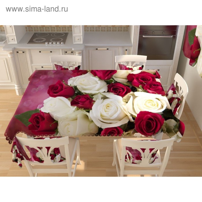 Фотоскатерть «Бело-бордовый букет роз», размер 145 × 200 см, габардин