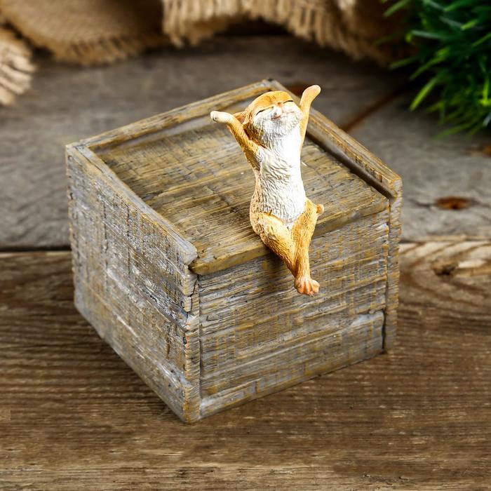 Кошки  Сима-Ленд Шкатулка полистоун миниатюра Котик на ящике 10х7х8,5 см