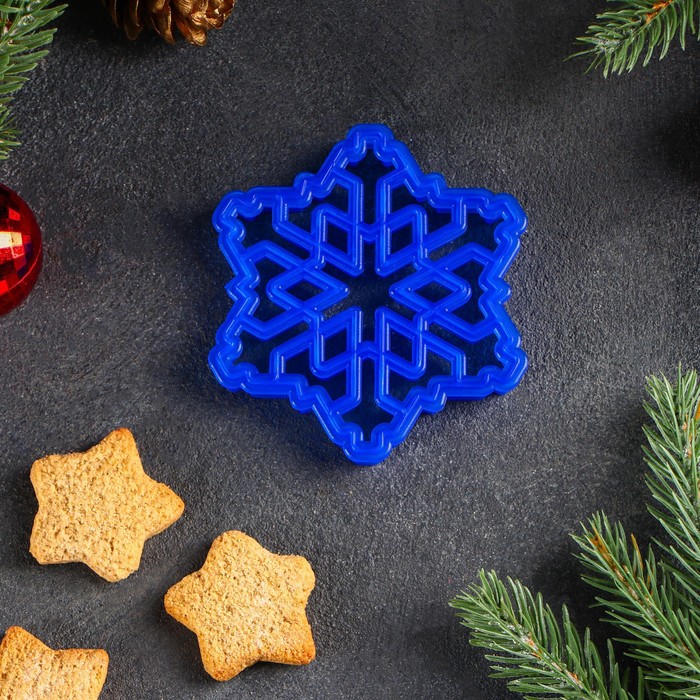 фото Форма для печенья «снежинка», вырубка, штамп, 9×9 см, цвет синий леденцовая фабрика