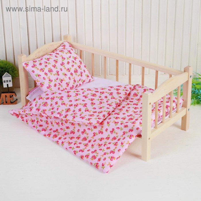 фото Постельное бельё для кукол «земляничка на розовом», простынь, одеяло, подушка страна карнавалия