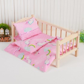 Постельное бельё для кукол «Единорог на розовом», простынь, одеяло, подушка Ош